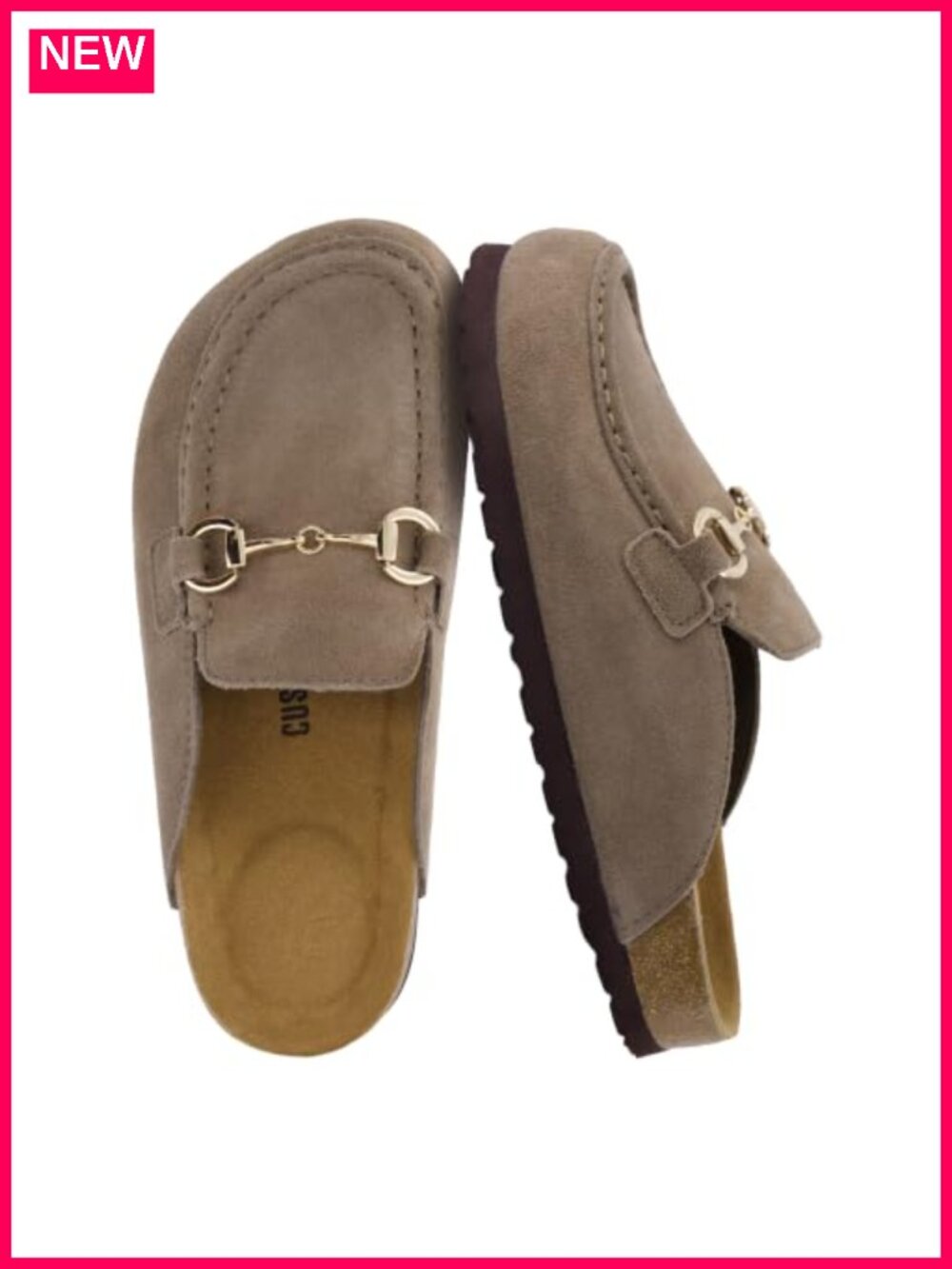 Suede Clog Mules with Horsebit Detail Slip-On Cork Footbed